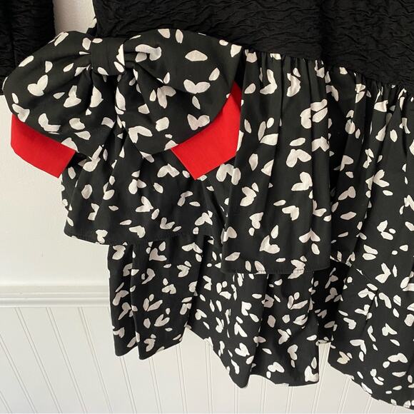 Wiz Vintage 80s Black Bow Tiered Ruffle Heart Dress size 9/10 medium - Picture 9 of 9